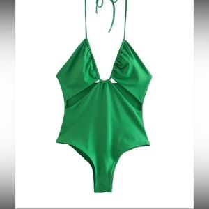 Women Halter Split Design Green Bodysuit 
Small NWT